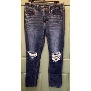 American Eagle Women's Size 4 Button-Fly Mid-Rise Distressed Tom Boy Ankle Jeans
